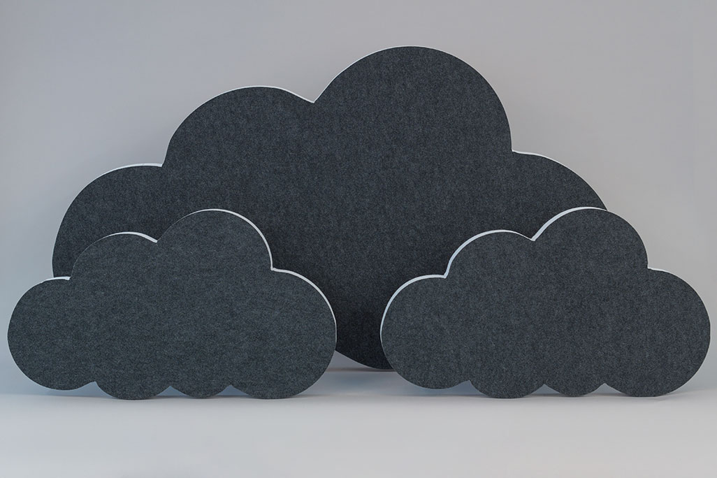 Absorbeur acoustique en forme d'un grand et de deux petits nuages (soni ELEMENT CLOUD) sur fond gris
