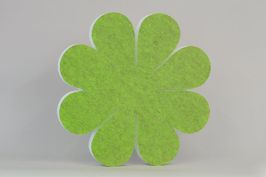 Absorbeur acoustique en forme de fleur (soni ELEMENT FLORA) de couleur verte sur fond gris