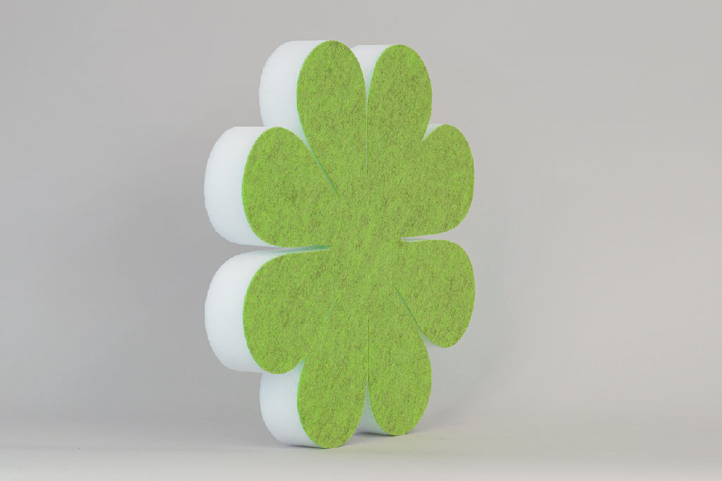 Absorbeur acoustique en forme de fleur (soni ELEMENT FLORA) de couleur verte sur fond gris