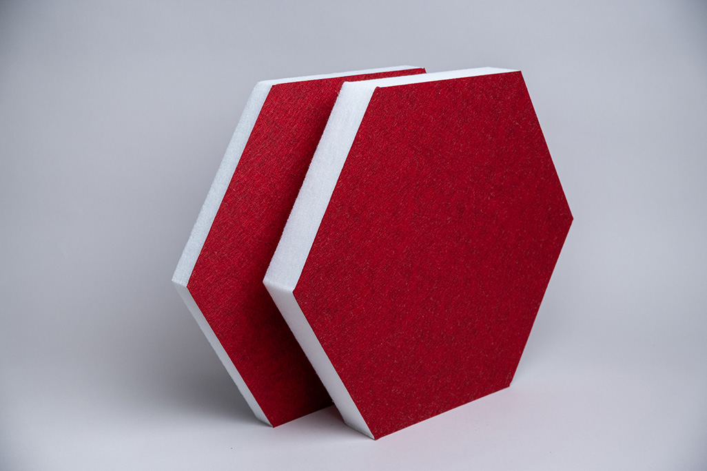 soni HEXAGON Absorbeurs acoustiques hexagonaux rouge en épaisseur et en finesse