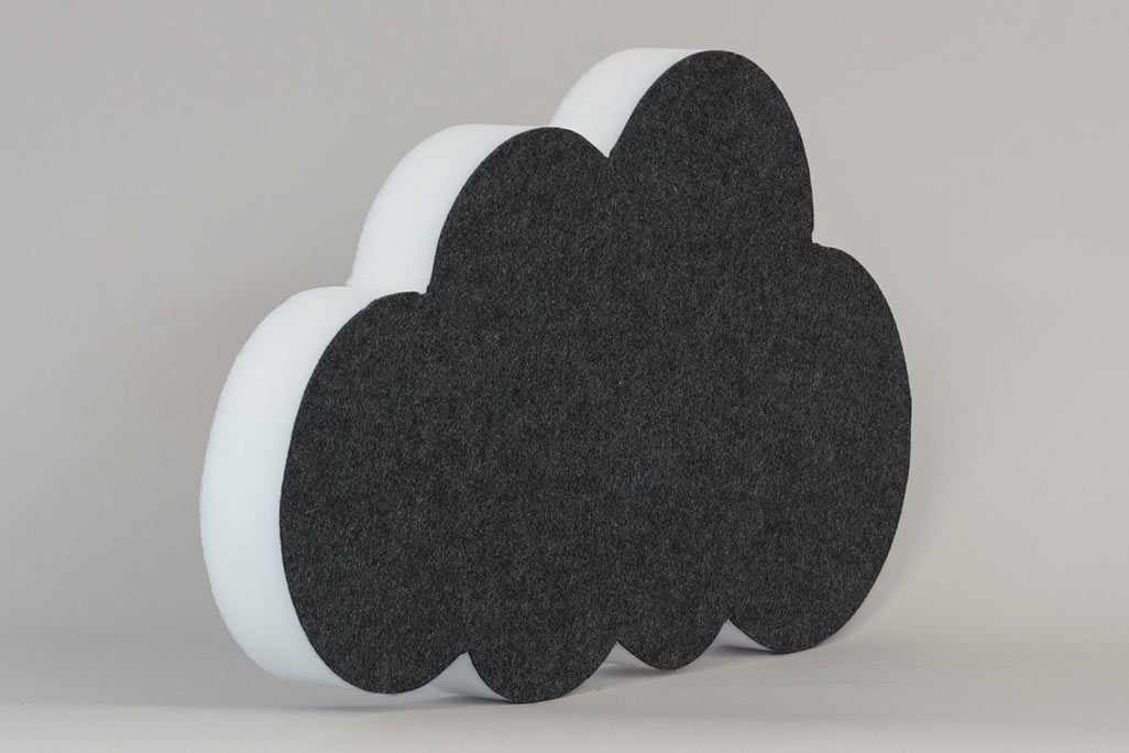 Absorbeur acoustique en forme de nuage (soni ELEMENT CLOUD) de couleur anthracite sur fond gris