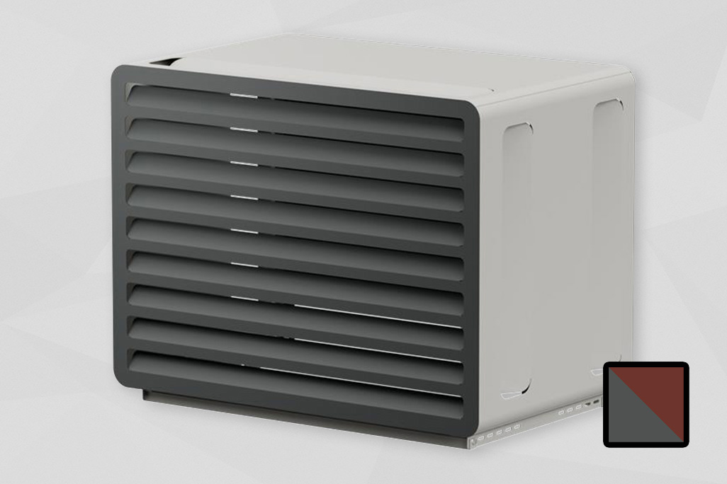 Schallschutzhaube in rot grau mit Lüftungseinlass vorne